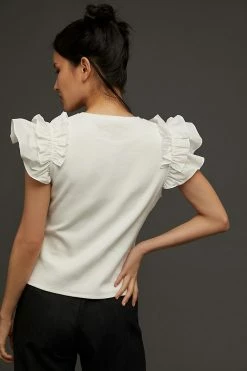 New ❤️ By Anthropologie Woven Ruffle Top WHITE ⌛ -Pilcro shop unnamed file 1032