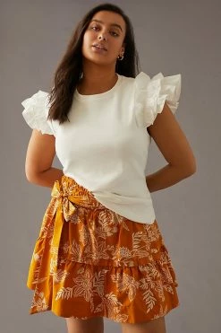 New ❤️ By Anthropologie Woven Ruffle Top WHITE ⌛ -Pilcro shop unnamed file 1034