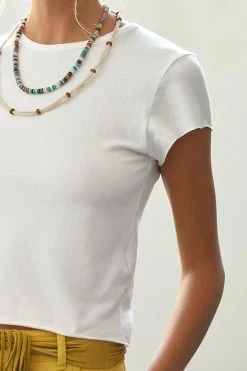 Outlet 🧨 By Anthropologie Rolled Raw-Edge Fitted Crop Tee WHITE 👍 -Pilcro shop unnamed file 1051