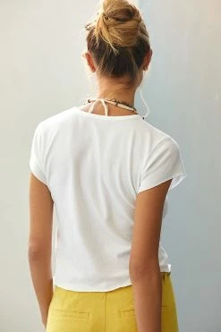 Outlet 🧨 By Anthropologie Rolled Raw-Edge Fitted Crop Tee WHITE 👍 -Pilcro shop unnamed file 1052