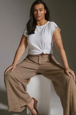 Outlet 🧨 By Anthropologie Rolled Raw-Edge Fitted Crop Tee WHITE 👍 -Pilcro shop unnamed file 1053