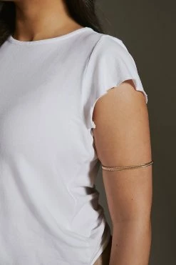 Outlet 🧨 By Anthropologie Rolled Raw-Edge Fitted Crop Tee WHITE 👍 -Pilcro shop unnamed file 1054