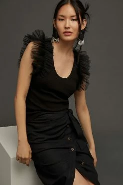 Outlet 👍 Dolan Left Coast DOLAN Tulle Sleeve Tank Top BLACK 😉