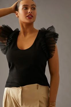 Outlet 👍 Dolan Left Coast DOLAN Tulle Sleeve Tank Top BLACK 😉 -Pilcro shop unnamed file 1074