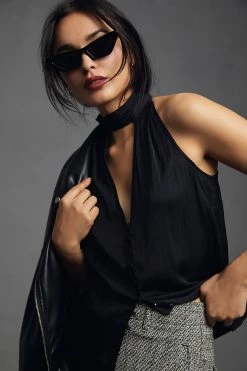Best Sale 😍 By Anthropologie Cutout Halter Top BLACK 🧨
