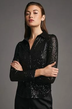 Deals 🛒 Sunday In Brooklyn Sequin Buttondown BLACK 🔥 -Pilcro shop unnamed file 1274