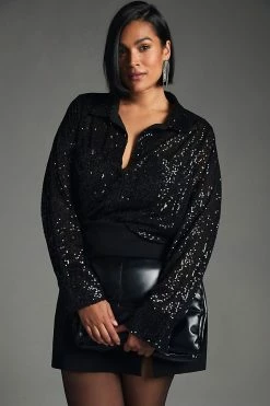Deals 🛒 Sunday In Brooklyn Sequin Buttondown BLACK 🔥 -Pilcro shop unnamed file 1275