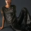 Deals ???? Pilcro Tulle Mesh Tee BLACK MOTIF ????