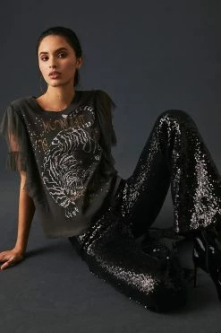 Deals 🧨 Pilcro Tulle Mesh Tee BLACK MOTIF 😍