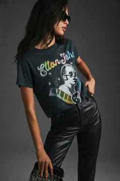 Flash Sale 🛒 Letluv Elton John Glitter Graphic Tee BLACK 👏