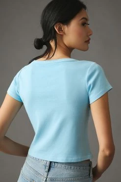Deals 🧨 MOTHER The Itty Bitty Scoop-Neck Tee BLUE 😀 -Pilcro shop unnamed file 163