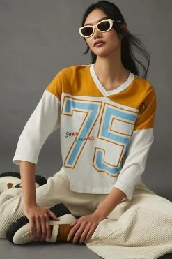 Promo 🔥 MOTHER The 3/4 Patched Varsity Tee NEUTRAL MOTIF 🤩