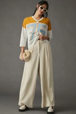 Promo 🔥 MOTHER The 3/4 Patched Varsity Tee NEUTRAL MOTIF 🤩 -Pilcro shop unnamed file 175