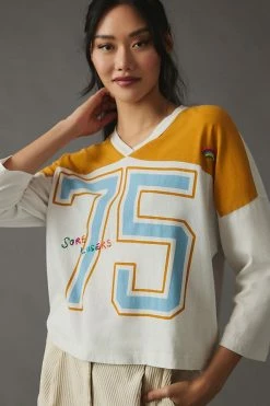 Promo 🔥 MOTHER The 3/4 Patched Varsity Tee NEUTRAL MOTIF 🤩 -Pilcro shop unnamed file 177