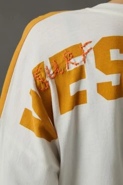 Promo 🔥 MOTHER The 3/4 Patched Varsity Tee NEUTRAL MOTIF 🤩 -Pilcro shop unnamed file 178