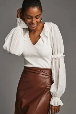 Wholesale 💯 By Anthropologie Ruffled Top WHITE 🔥