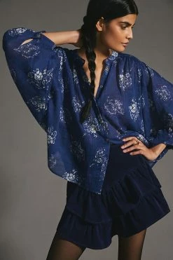 Cheap 👏 Pilcro Printed Batwing Blouse BLUE 🎁