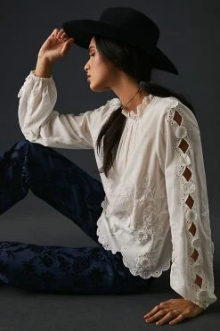 Brand new 😍 By Anthropologie Embellished Floral Blouse IVORY 😀