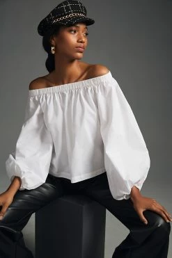 Best Pirce 😀 Maeve Off-The-Shoulder Poplin Blouse WHITE 🧨