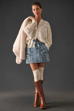 Cheapest 🔔 Pilcro Structured Eyelet Blouse WHITE 🎉