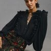 Top 10 ???? By Anthropologie Pleated Ruffled Blouse BLACK ????