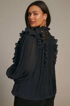 Top 10 👏 By Anthropologie Pleated Ruffled Blouse BLACK 🌟 -Pilcro shop unnamed file 268