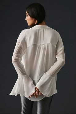 Buy 🎁 By Anthropologie Ruffle-Front Buttondown 👚 Shirt IVORY 🥰 -Pilcro shop unnamed file 271