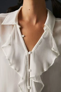 Buy 🎁 By Anthropologie Ruffle-Front Buttondown 👚 Shirt IVORY 🥰 -Pilcro shop unnamed file 273