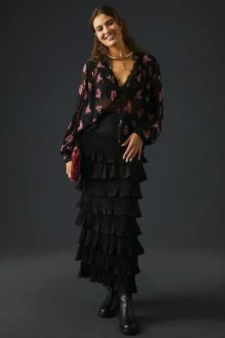 Brand new 🎉 By Anthropologie Sheer Blouse BLACK MOTIF 🤩