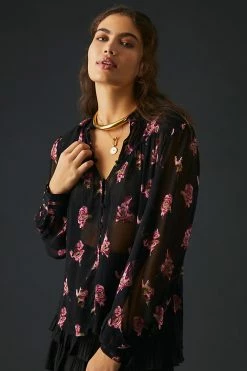 Brand new 🎉 By Anthropologie Sheer Blouse BLACK MOTIF 🤩 -Pilcro shop unnamed file 278