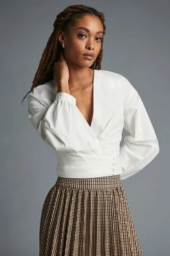 Budget 💯 Sunday In Brooklyn Wrap-Front Blouse WHITE 🔥