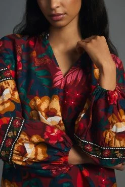 New ???? Farm Rio V-Neck Poplin Blouse RED MOTIF ???? -Pilcro shop unnamed file 312