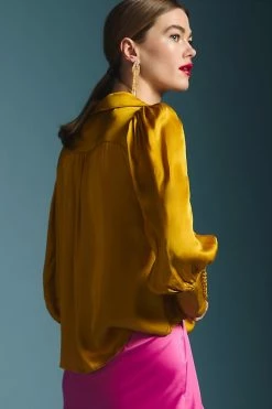 New ✨ Maeve Cowl-Neck Blouse DARK YELLOW 🛒 -Pilcro shop unnamed file 333