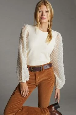 Wholesale 🎁 Maeve Textured-Sleeve Top IVORY 😍