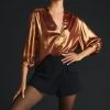 Deals ???? By Anthropologie Metallic Foil Blouse BRONZE ????