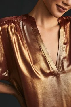 Deals 🧨 By Anthropologie Metallic Foil Blouse BRONZE 🎉 -Pilcro shop unnamed file 343