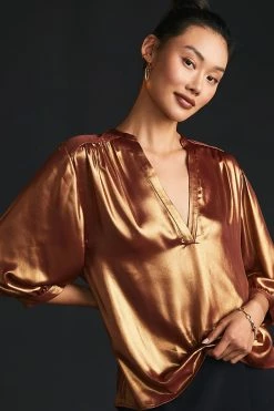 Deals 🧨 By Anthropologie Metallic Foil Blouse BRONZE 🎉 -Pilcro shop unnamed file 345
