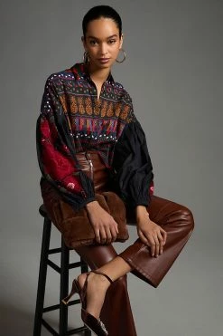 Wholesale 🧨 Farm Rio Farm X Anthropologie Puff-Sleeve Blouse BLACK MOTIF ✔️