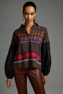 Wholesale 🧨 Farm Rio Farm X Anthropologie Puff-Sleeve Blouse BLACK MOTIF ✔️ -Pilcro shop unnamed file 359