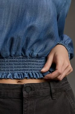 Outlet 😀 Cloth & Stone Smocked-Waist Blouse DENIM DARK 😉 -Pilcro shop unnamed file 374