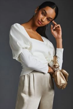 Wholesale ✔️ English Factory Mutton-Sleeve Top WHITE 🧨