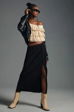 Coupon 🌟 MABLE Off-The-Shoulder Ruffle Top LIGHT SAND 👏 -Pilcro shop unnamed file 389