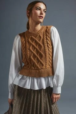 Deals 🔥 By Anthropologie Sweater Vest & Blouse Layered Top HONEY 🔔