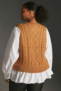 Deals 🔥 By Anthropologie Sweater Vest & Blouse Layered Top HONEY 🔔 -Pilcro shop unnamed file 410