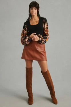 Buy 🎉 Bl-nk Printed-Sleeve Sweater Top BLACK MOTIF 👏 -Pilcro shop unnamed file 414