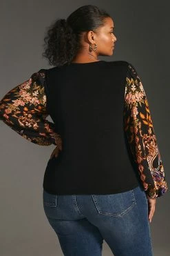 Buy 🎉 Bl-nk Printed-Sleeve Sweater Top BLACK MOTIF 👏 -Pilcro shop unnamed file 416