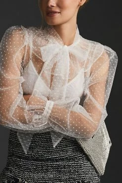 Budget 👏 Dolan Left Coast DOLAN Sheer Tie-Neck Blouse WHITE 🎁 -Pilcro shop unnamed file 424