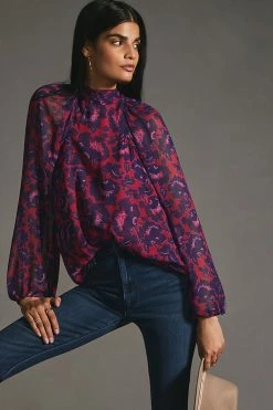 Buy 👍 Maeve Sheer Tunic Blouse RED MOTIF 😉