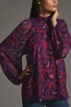 Buy 👍 Maeve Sheer Tunic Blouse RED MOTIF 😉 -Pilcro shop unnamed file 469