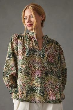 Best Pirce 🔔 Birds Of Paradis By Trovata Bailey Blouse GREEN MOTIF ✨ -Pilcro shop unnamed file 499